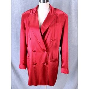 Vintage Virginia Slims V Wear Red‎ Silk Blazer Double Breasted XL